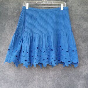 J. CREW Eyelet Floral Pleated Lace Pintuck Cobalt Blue Lined Mini Skirt Sz.4
